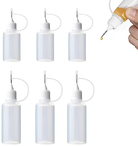 ASYKNM 6Pcs Nadelflaschen-Set, Dosierflasche, Nadelflasche,Quetschflasche Klein,Spritzflasche,Plastikflasche, Kleber zum Auftragen präziser Leimmengen, DIY-Feder 5ml/10ml