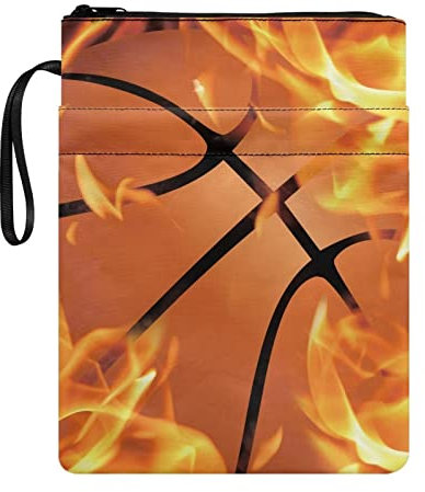 SEANATIVE Buchhülle mit Flamme und Basketball-Aufdruck, Reißverschluss, Buchschutz, Taschenbuch, waschbar, Tasche für Kinder, Jungen, Buchliebhaber