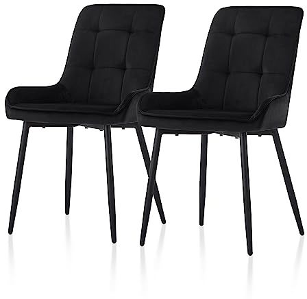 TUKAILAI Esszimmerstühle 2er Set aus Samt, Küchenstuhl Gepolstertem Sitz, Polsterstuhl mit Rückenlehne und Metallbeine, Wohnzimmerstuhl Freizeitstuhl für Küche Esszimmer Wohnzimmer,Schwarz