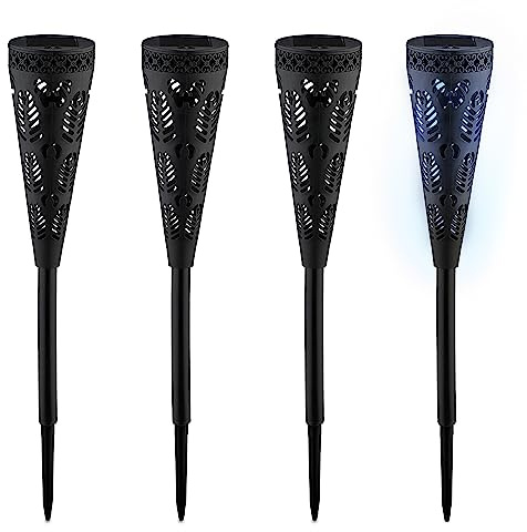 Relaxdays Lampe Solaire pour extérieur, Set de 4, Originale, Ressemble à Une Torche, avec Piquet, HD : 41x7 cm, Noire