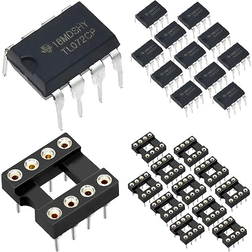 DAOKAI TL072CP Amplificatore operazionale DIP-8 Delay Op Amps Doppio amplificatore operazionale DIP TL072CN TL072 Chip IC a basso rumore con presa IC DIP-8 rotonda, confezione da 12