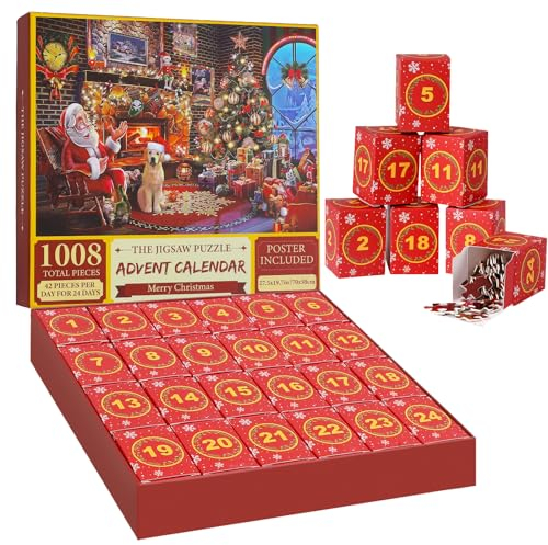Jigsaw Advent Calendar 2024, Puzzle Advent Calendar 2024 with 24 Boxes 1008 Pcs, Advent Calendar Puzzle for Girls And Boys, Advent Calendar Jigsaw 2024 Gifts for Adults and Kids