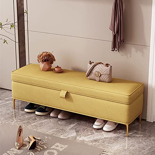KAZUP Aufbewahrungsbank, Ottomane-Bank mit Stauraum aus Kunstleder, Premium-Bettbank mit Stauraum, Moderne Polsterbank, Schuhbank, Schlafzimmerbank, Gelb, 90 x 40 x 45 cm (35 x 16 x 18 Zoll)