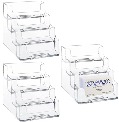 HXSYKJDM Visitenkartenhalter, 3 Stücke Acryl Visitenkartenständer mit 4 Fächern Transparent Visitenkarten Aufsteller für Schreibtisch Visitenkartenständer