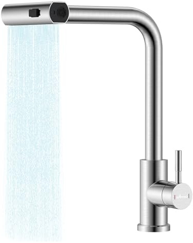 APPASO Wasserhahn Küche, Küchenarmatur mit Brause Ausziehbar für die Küche, Einhebel Ausziehbarer Spültischarmatur 1 Loch 360° Schwenken, Hochdruck Wasserfall, Gebürstet Edelstahl