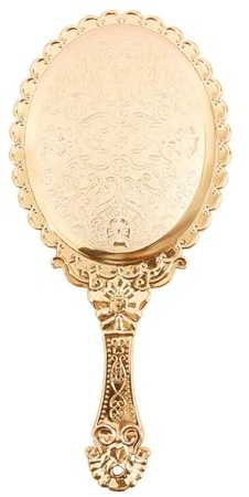 Vintage- und Barock-stiliger antiker dekorativer Handspiegel, geschnitzt, 10,5 x 24,6 cm, galvanisiert (Gold), Make-up-Spiegel