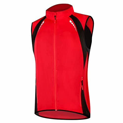 SMTSEC Fahrradweste Herren Damen Reflektierend Winddicht Windstopper Laufweste Wasserdicht Atmungsaktiv MTB Warnweste Fahrrad Ärmellose Weste Jacke Radweste Leicht Softshellweste Sportweste,Red-XL
