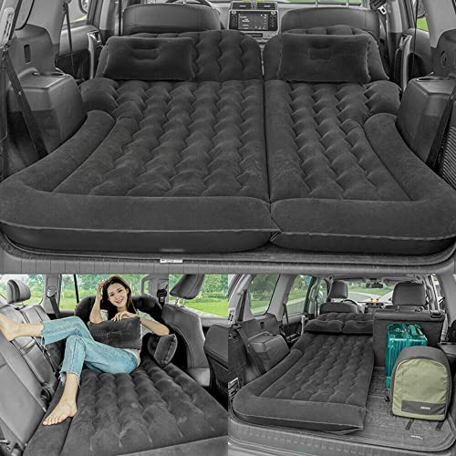 FUNYSF Matelas gonflable pour voiture SUV - Combo - Portable - Amovible - Pour voyage, camping, activité de plein air - Avec 2 coussins et gonfleur (noir)