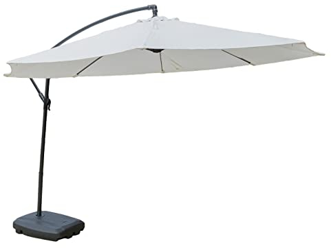 CCYENG Großer Gartenschirm, cremefarben, mit Sockel, freitragender Sonnenschirm für den Außenbereich, Sonnenschutz, Terrassenschirm, 3 m, Terrassenschirm, Gartenschir
