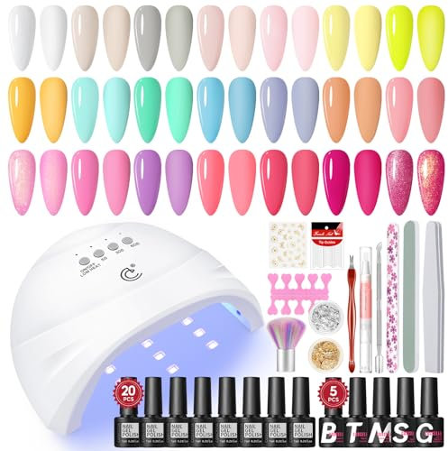 COSCELIA Kit Ongle Gel U V Complet 20+5 Vernis Semi Permanent Base et Top Coat avec Lampe U V/LED Kit de Manucure pour Débutant Décorations et Accessoires pour Les Ongles