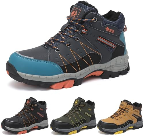 ASTERO Stivali Neve Bambino 31-38 con Ramponi Scarpe Trekking Ragazzi Ragazze Cotone Montagna Escursionismo Invernali Stivali Gomma Bambino Blu 36