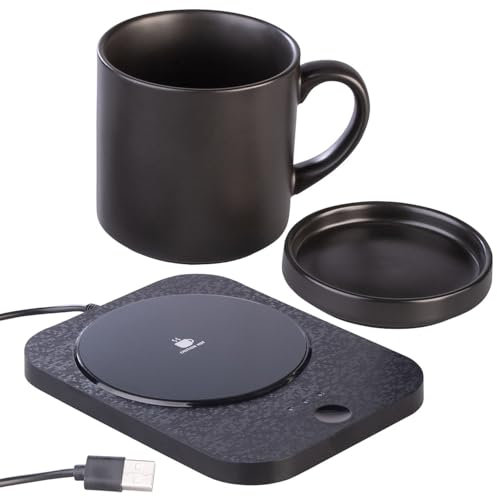 PEARL Chauffe-tasse USB 2 en 1 avec station de charge compatible Qi, 15 W, jusqu'à 55 °C