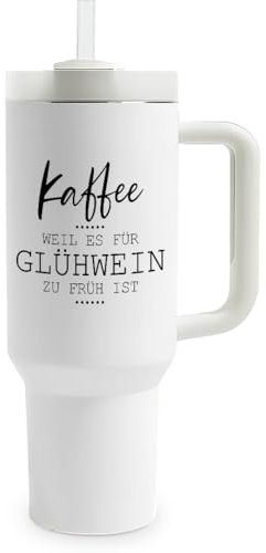 Prozente Momente Kaffee. Weil es für Glühwein zu früh ist - Thermobecher | 1,2 Liter Fassungsvermögen | inkl. Trinkhalm | hochwertig | lustige Motive | doppelwandiger Becher To Go