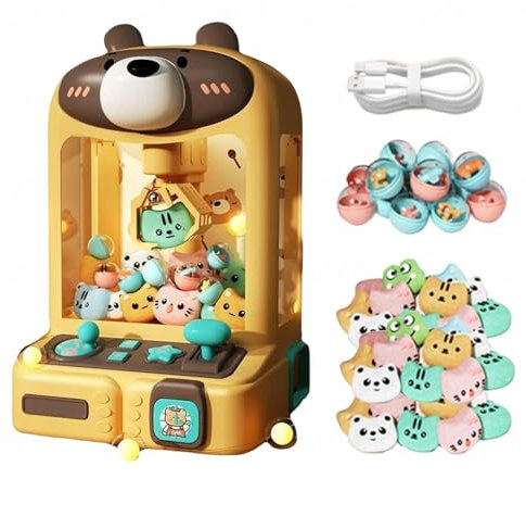 TYBEITAO Machine Attrape Bonbon avec Lumières Et Musique,30 Peluches Et 10 Gashapons ， Candy Grabber pour 4-8-12 Ans Garçon Fille Idées Cadeaux,Bear