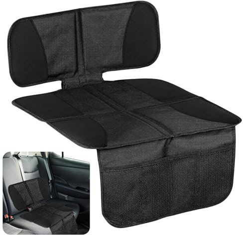 Duronge Black Car Seat Protector with Mesh Pockets - Non-Slip Child Seat Pad 88x47cm - ISOFIX Compatible