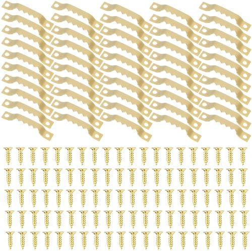 50 Stück Bildaufhänger+100 Schrauben,Aufhänger für Bilder Goldene Schön Aussehen,Bilderrahmen Aufhänger und Bild Aufhänger Einfach zu Bedienen,Bilderrahmen Haken Geeignet für Wandmalerei Usw(Goldene)