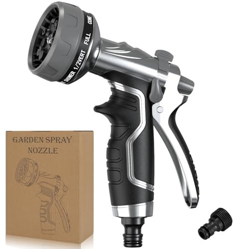 2025 NEW Heavy-Duty Metal Hose Pipe Spray Gun, 8 Adjustable Spray Patterns Garden Hose Spray Gun, Leak-Proof Hose Gun, Garden Hose Nozzle for Watering, Cleaning, Washing Cars, Compatible with UK Hoses