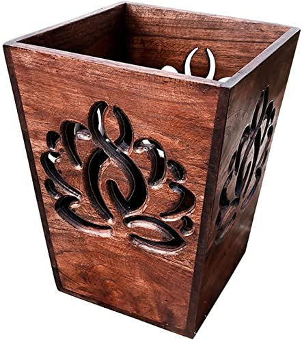 LoiYtrd Papelera de Madera Maciza ahuecada for B & B, Dormitorio de Hotel, Cocina, hogar, Sala de Estar, Escritorio, Papelera de Almacenamiento de Flores secas Vintage