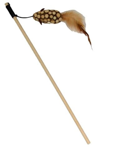 Jack and Vanilla, Interaktives Katzenspielzeug mit Matatabi-Maus und Federn, REGT den Jagdinstinkt an, 40 cm, braun Ideal für aktives Spielen und das Wohlbefinden der Katze, Modell Herbals