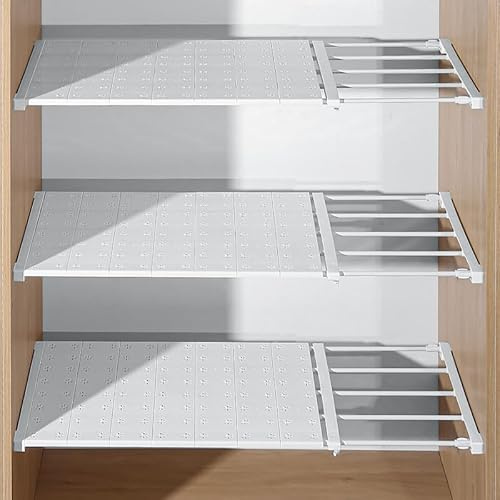 Einlegeböden Kleiderschrank, 38-60cm Verstellbare Regaleinsatz für Schrank, Regaltrenner, Teleskopregal Schrankorganizer, Regal Ausziehbar für Kleiderschrank, Schrank, Küche, Badezimmer(24CM)