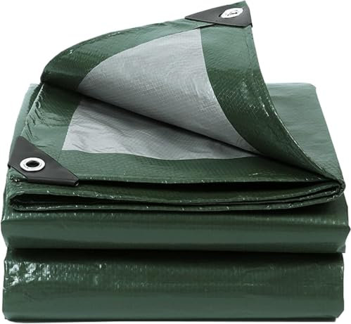 Bâche de couverture 1,5 x 10 m vert militaire argent imperméable à œillets 130 g/m² résistante aux déchirures UV à la moisissure polyvalente pour meubles de jardin, bois, voiture