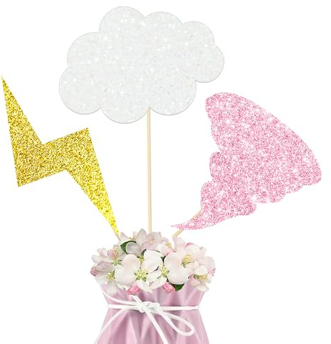 12pcs Glitter Tornado Party Centerpiece Sticks Tornado Birthday Party Decorations for Girls Lightning Cloud Theme Table Centerpieces for Weather Theme Birthday Party Baby Shower Supplies