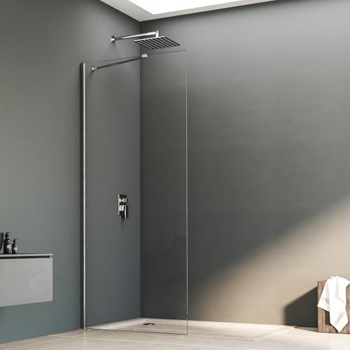 Walkin Dusche 76x195cm Walk in Duschwand Walk in Dusche Walk-in Duschabtrennung Duschtrennwand mit Stabilisator 6mm NANO Sicherheitsglas Glas Dusche Duschwand auf Duschtassen oder Boden montierbar