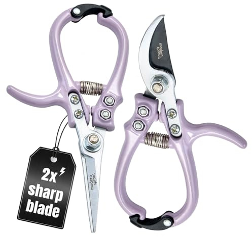 Modern Sprout Hand Pruners & Shears Set with Blister Pack - Lightweight Gardening Tools with Easy Lock - Sharp Carbon Steel Blades -Rust Resistant Scissors for Herbs, Flowers - Lavender