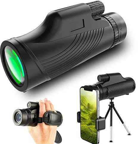 12X50 Monoculaire Adulte Puissant avec Prisme BAK4 et Objectif FMC, Dragonne, Monoculaire Compact Portable pour Chasse, Sport, Extérieur (Ajout de Pinces et Trépieds)