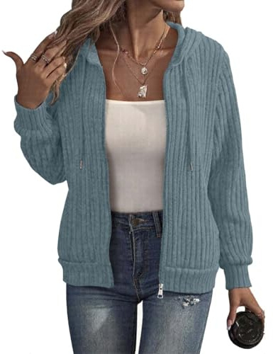 GUCURIN Damen Sweatjacke Kapuzenpullover Hoodie Langarm Sweatshirt mit Reißverschluss Dünne Sport Style Casual Herbst Winter,Blau,M