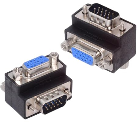 CY Adapter 2pcs/lot Up & Down Angled 90 Degree VGA RGB HDB15Pin Screw Type Male to Female Nut Type Extension Adapter Port Saver for Monitor Displays