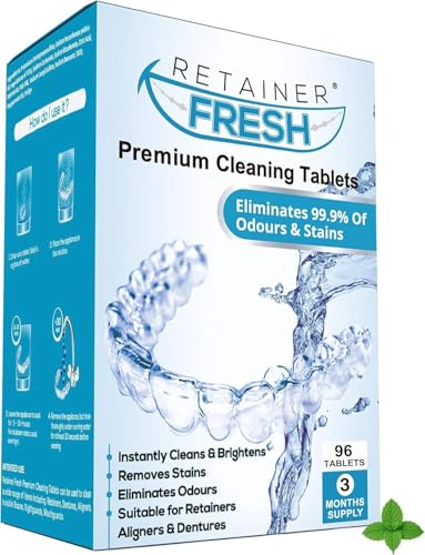 Retainer Cleaner Tablets - 96 Tablets 3 Month Retainer Fresh - Retainer Cleaning Tablets, Mouth Guard Cleaner, Denture Cleaner, Aligner Cleaner, Brite Retainer Tablets