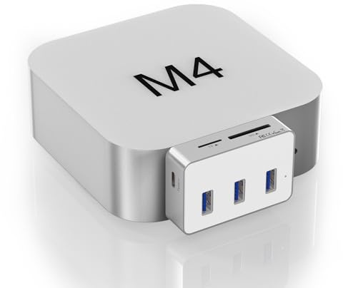 Mac mini M4 Dock – 6-in-1 Mac mini Hub mit USB-C 10 Gbit/s, 3 x USB-A 5 Gbit/s, SD/TF 3.0-Kartenleser, Aluminiumdesign Macmini Dock Zubehör für Macmini M4/M4 Pro