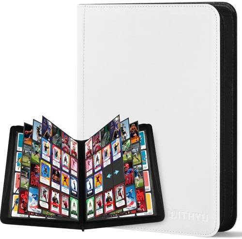 WITHYU Álbum de Colección de 16 Bolsillos, Capacidad 1024 Cartas. Carpeta Impermeable de Carga Lateral con Cremallera para TCG, Fútbol y Cartas Coleccionables, Portátil (Blanco)