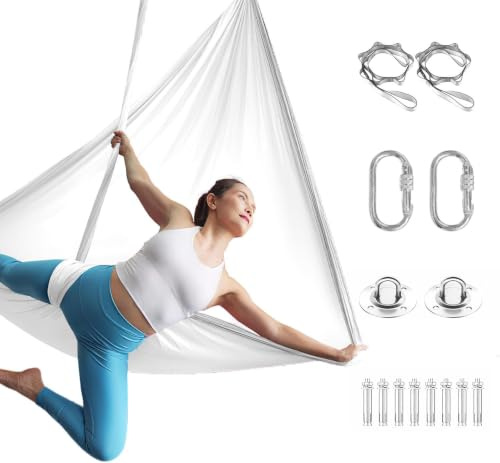 JGMS yogatuch Professionell set - 500x200cm Atmungsaktives Tuch für Yoga in der Luft, Yoga Swing, Anti-Rutsch, Hohe Tragfähigkeit (bis 300kg) - Inkl. Karabiner & Aufbewahrungstasche