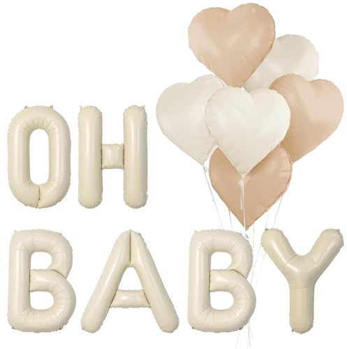LUYIEDHA Oh Baby Luftballon, Oh Baby Deko mit Herz Folienballon, 16 Zoll Cremeweiß Buchstaben Ballons, für Babyparty Junge Mädchen (Multicolor A)