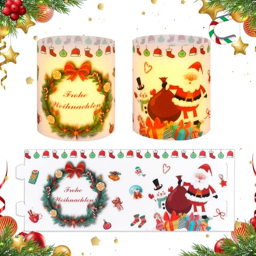 Figarge 12 Windlicht Tischdeko Weihnachten Deko Tisch, Frohe Weihnachten Deko Set, Teelichter Lichthülle Tischdeko für Teelichter/Kerzen, Rot
