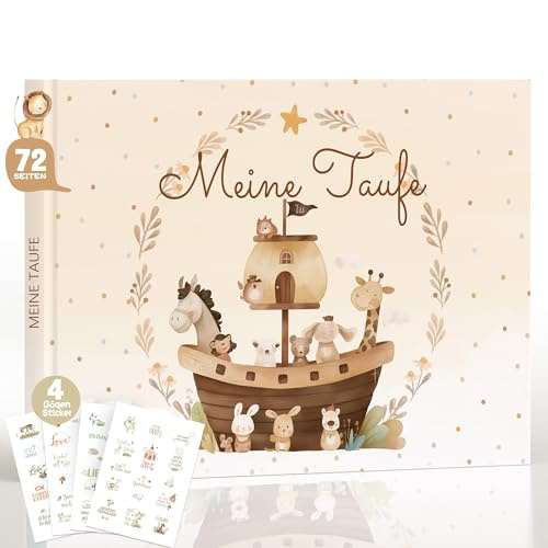 Taufgeschenke für Mädchen Jungen, Meine Taufbuch mit Stickern - 72 Seiten Gästebuch Taufe zum Ausfüllen mit Fotos und Glückwünsche - Babyparty Geschenke, Erinnerungsbuch zur Taufe & Patenkind Geschenk