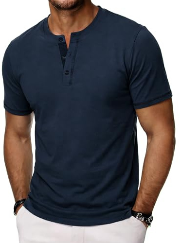Wayleb Camiseta Henley de Hombre Manga Corta de Algodón Cuello Tunisino Hombre con Botones Camiseta Casual de Verano