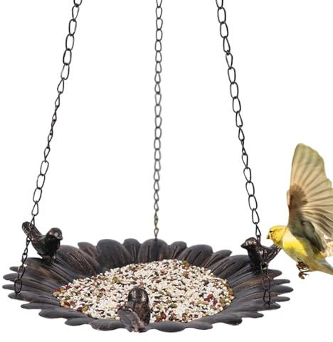 Plateau pour oiseaux en fer – Station de nourriture suspendue vintage résistante aux intempéries Accessoire pour jardin extérieur | Créé patio, véranda, balcon, arbre et fenêtre Colibri Pinz