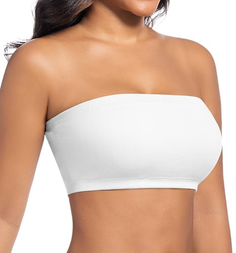 ONEW Bandeau Bra for Women Seamless Non-Wired Strapless Bra Breathable Bandeau Top with Removable Convertible Straps