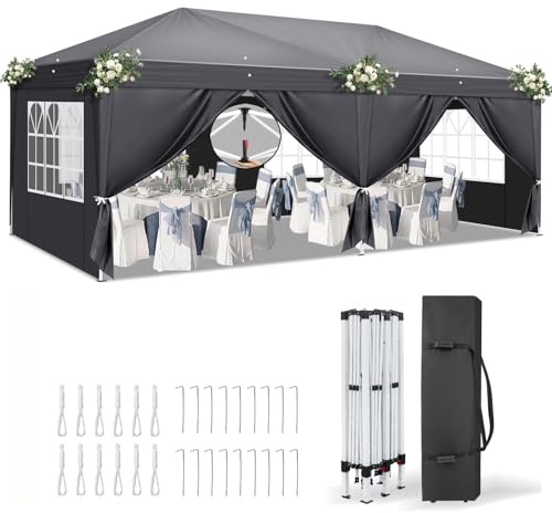 TactFire Pavillon 3x6m,One-Touch Pop-up Faltpavillon,Wasserdicht,Winterfest,UV Schutz 50+,Gartenzelt,Partyzelt,mit 6 Seitenteilen,für Garten,Party,Camping.Dunkelgrau