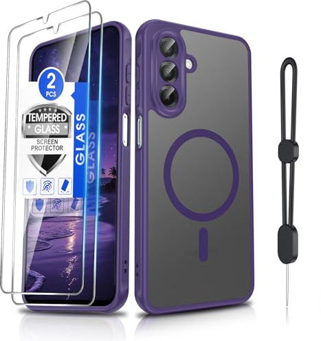 Dizn for Samsung Galaxy A26 5G Phone Case with 2 Screen Protector, Compatible with MagSafe Wireless Charging,Hand Wrist Strap, Matte Translucent Cover,Phone Cases for Samsung Galaxy A 26,Purple