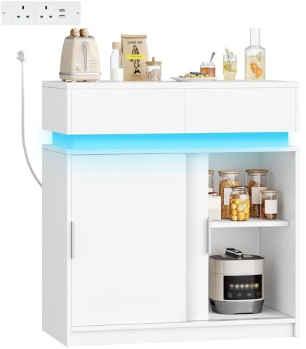 Hzuaneri Sideboard with Power Outlet, 2 Sliding Doors & 2 Drawers, White