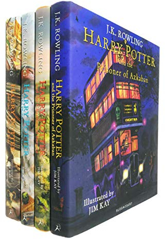 Harry Potter The Illustrated 4 Books Collection Set By J K Rowling - The Philosophers Stone, The Chamber of Secrets, The Prisoner of Azkaban, The Goblet of Fire