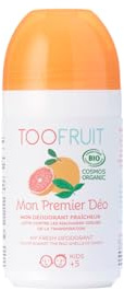 TOOFRUIT Mein Erster Deoroller Bio-zertifizierter Kinder Deoroller mit antibakteriellem BIO-Salbeiwasser und Feuchtigkeit absorbierendem Bambus-Extrakt (Grapefruit-Minze)