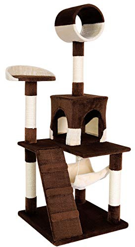 lionto Kratzbaum mit Höhle, Hängematte & Tunnel, Höhe 133 cm, Beige/Braun | Großer Katzenbaum mit Treppe, Liegeflächen, Kuschelhöhle & viel Sisal - Klettern, Spielen, Ausruhen & Krallenpflege