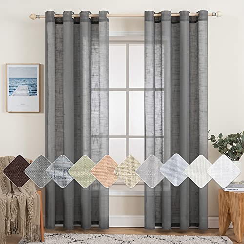 MIULEE 2er Set Voile Vorhang Sheer Leinenvorhang mit Ösen Transparente Leinen Optik Gardine Ösenschal Wohnzimmer Fensterschal Lichtdurchlässig Dekoschal Schlafzimmer 140x245cm (B x H) Dunkelgrau