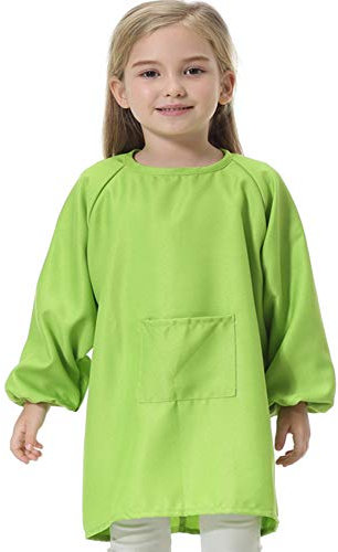 Polyester Malschürze Kinder Bastelkittel Kinderschürze Bastelschürze Langarm Küche Backen Malerei Schürze (Grün,M)