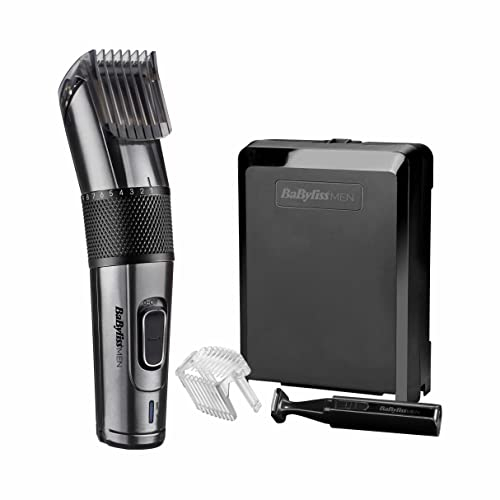 BaByliss Carbon Titanium Akku Haarschneider für Kopf- und Barthaare 26 Schnittlängen 0, 5mm-25mm Silber Schwarz inkl. Mini Trimmer E978E